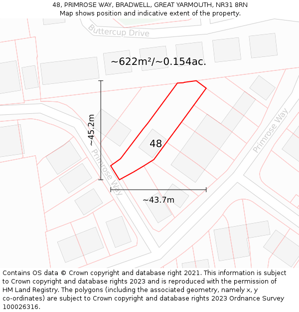 48, PRIMROSE WAY, BRADWELL, GREAT YARMOUTH, NR31 8RN: Plot and title map