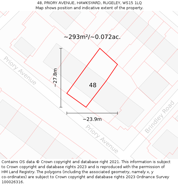 48, PRIORY AVENUE, HAWKSYARD, RUGELEY, WS15 1LQ: Plot and title map
