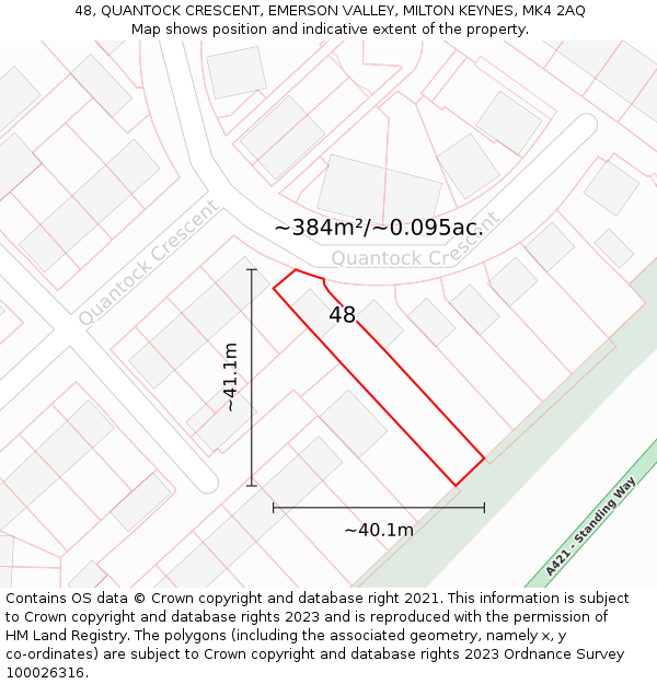 48, QUANTOCK CRESCENT, EMERSON VALLEY, MILTON KEYNES, MK4 2AQ: Plot and title map