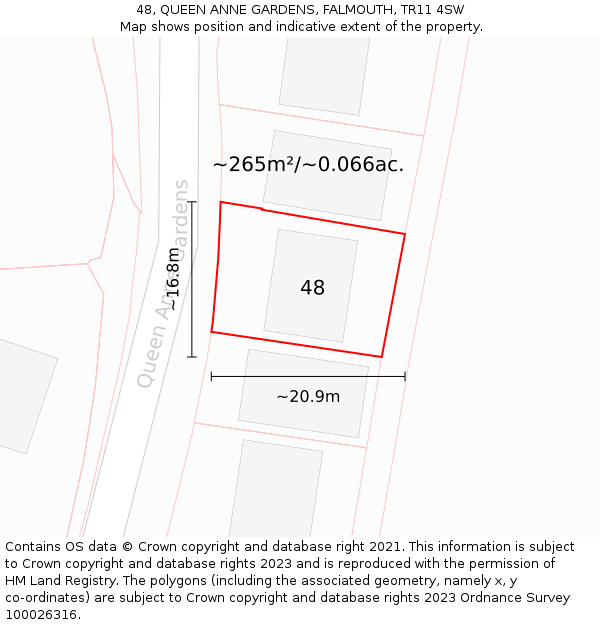 48, QUEEN ANNE GARDENS, FALMOUTH, TR11 4SW: Plot and title map