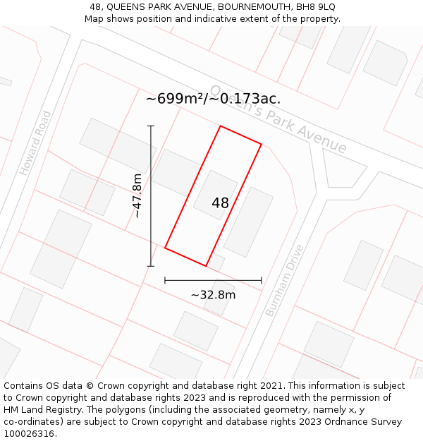 48, QUEENS PARK AVENUE, BOURNEMOUTH, BH8 9LQ: Plot and title map