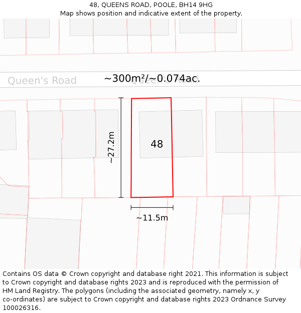 48, QUEENS ROAD, POOLE, BH14 9HG: Plot and title map