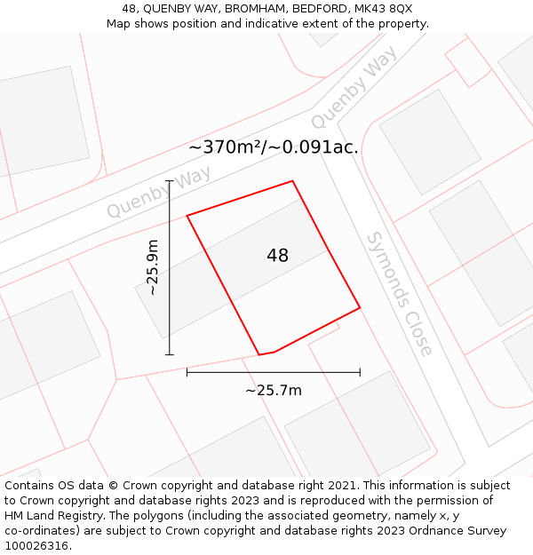 48, QUENBY WAY, BROMHAM, BEDFORD, MK43 8QX: Plot and title map