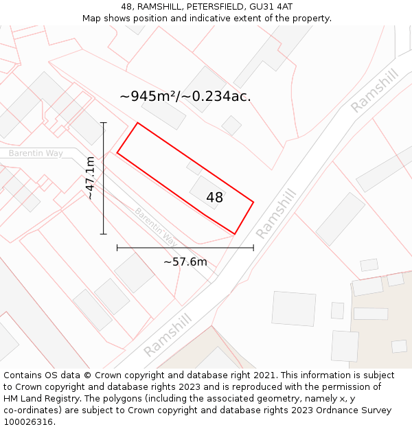 48, RAMSHILL, PETERSFIELD, GU31 4AT: Plot and title map