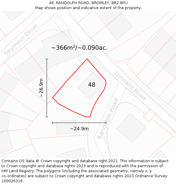 48, RANDOLPH ROAD, BROMLEY, BR2 8PU: Plot and title map