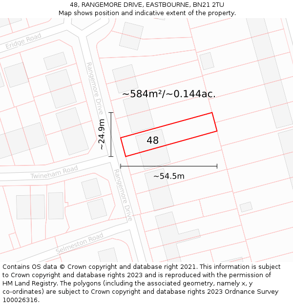 48, RANGEMORE DRIVE, EASTBOURNE, BN21 2TU: Plot and title map