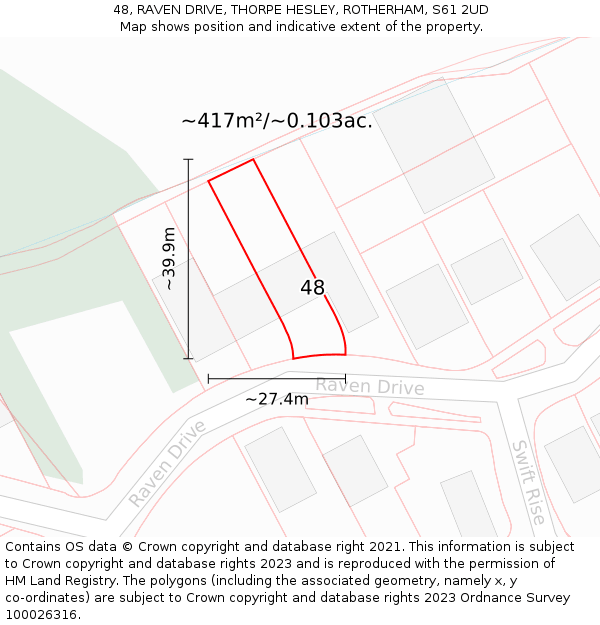 48, RAVEN DRIVE, THORPE HESLEY, ROTHERHAM, S61 2UD: Plot and title map
