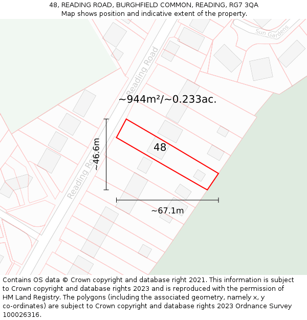 48, READING ROAD, BURGHFIELD COMMON, READING, RG7 3QA: Plot and title map