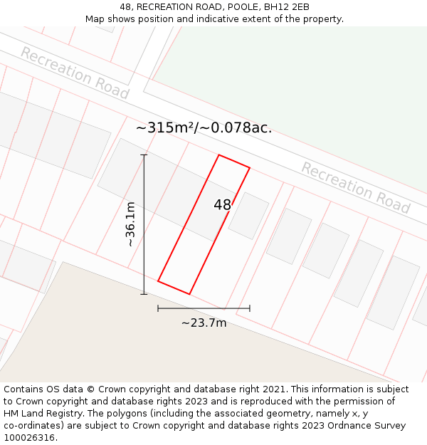 48, RECREATION ROAD, POOLE, BH12 2EB: Plot and title map