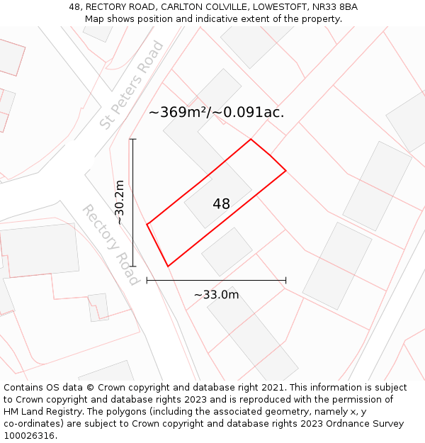 48, RECTORY ROAD, CARLTON COLVILLE, LOWESTOFT, NR33 8BA: Plot and title map