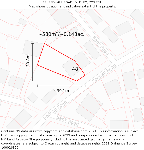 48, REDHALL ROAD, DUDLEY, DY3 2NL: Plot and title map