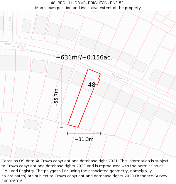 48, REDHILL DRIVE, BRIGHTON, BN1 5FL: Plot and title map