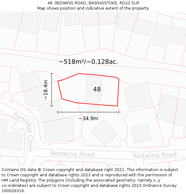 48, REDWING ROAD, BASINGSTOKE, RG22 5UP: Plot and title map