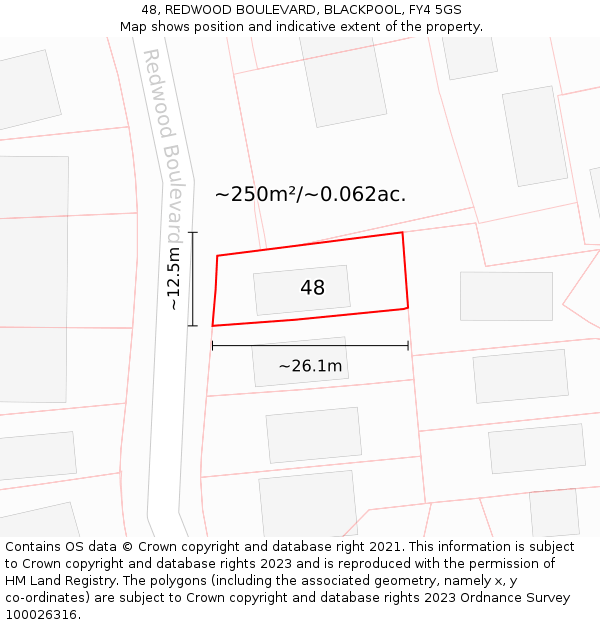 48, REDWOOD BOULEVARD, BLACKPOOL, FY4 5GS: Plot and title map