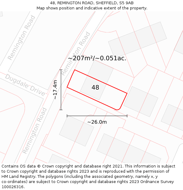 48, REMINGTON ROAD, SHEFFIELD, S5 9AB: Plot and title map