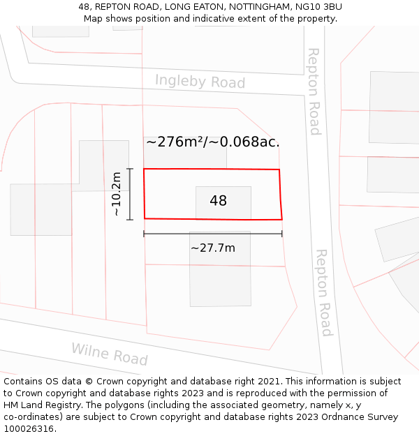48, REPTON ROAD, LONG EATON, NOTTINGHAM, NG10 3BU: Plot and title map