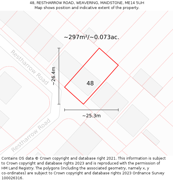 48, RESTHARROW ROAD, WEAVERING, MAIDSTONE, ME14 5UH: Plot and title map
