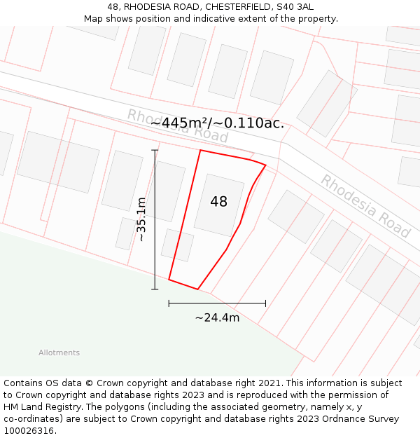48, RHODESIA ROAD, CHESTERFIELD, S40 3AL: Plot and title map