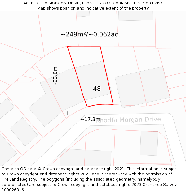 48, RHODFA MORGAN DRIVE, LLANGUNNOR, CARMARTHEN, SA31 2NX: Plot and title map
