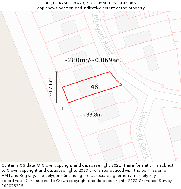 48, RICKYARD ROAD, NORTHAMPTON, NN3 3RS: Plot and title map