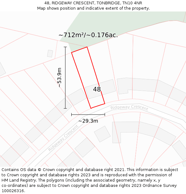 48, RIDGEWAY CRESCENT, TONBRIDGE, TN10 4NR: Plot and title map