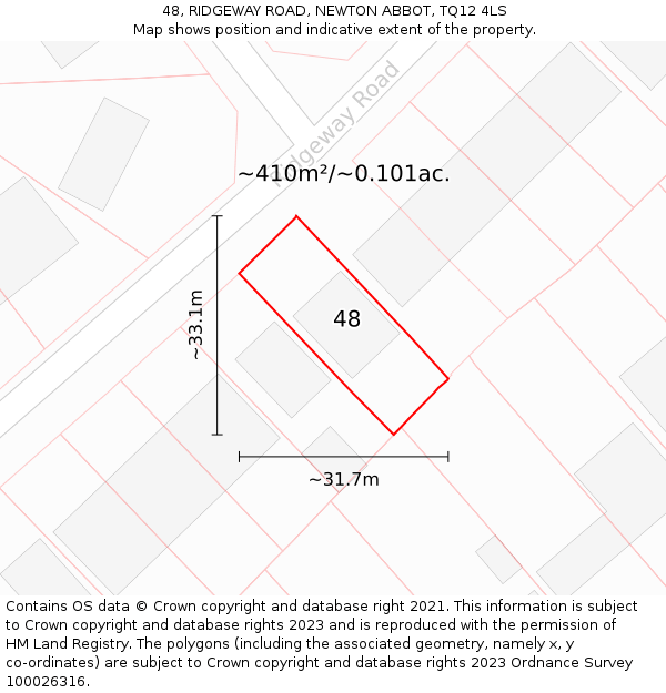48, RIDGEWAY ROAD, NEWTON ABBOT, TQ12 4LS: Plot and title map