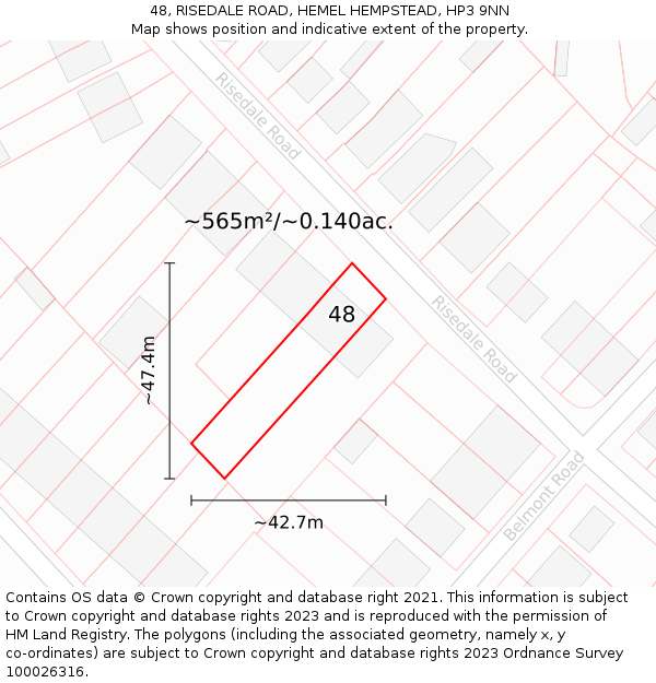 48, RISEDALE ROAD, HEMEL HEMPSTEAD, HP3 9NN: Plot and title map