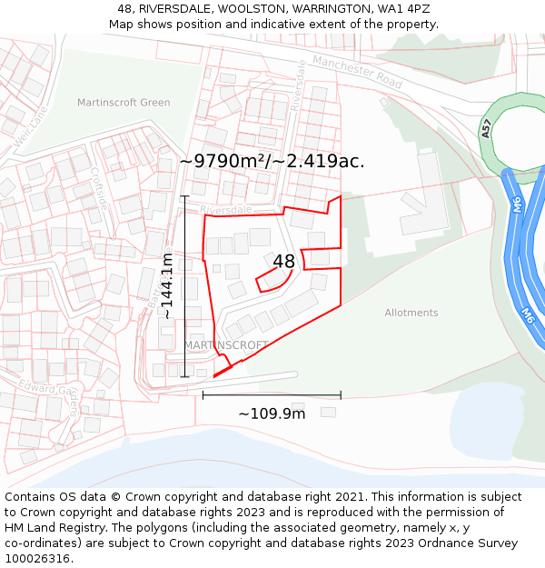 48, RIVERSDALE, WOOLSTON, WARRINGTON, WA1 4PZ: Plot and title map