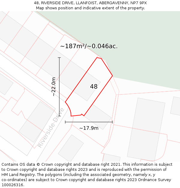 48, RIVERSIDE DRIVE, LLANFOIST, ABERGAVENNY, NP7 9PX: Plot and title map
