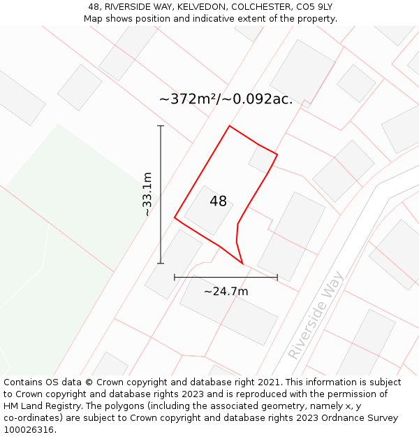 48, RIVERSIDE WAY, KELVEDON, COLCHESTER, CO5 9LY: Plot and title map