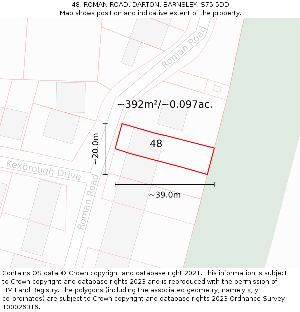 48, ROMAN ROAD, DARTON, BARNSLEY, S75 5DD: Plot and title map