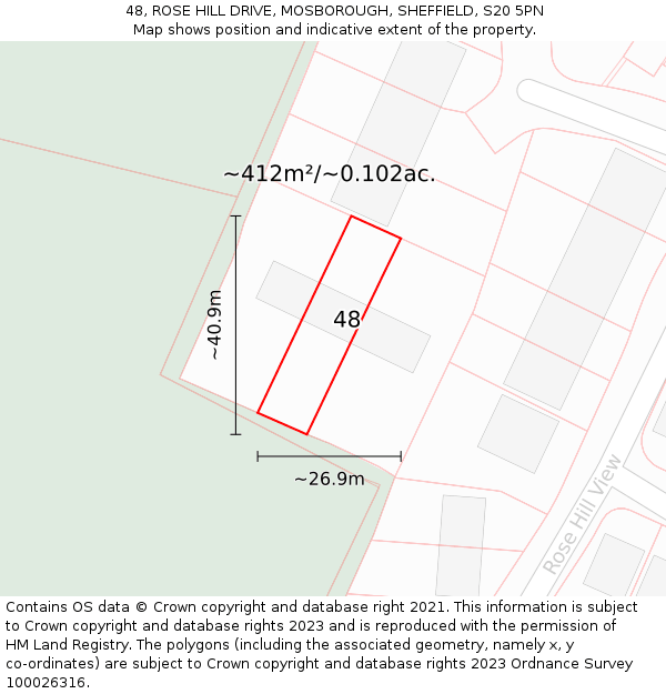 48, ROSE HILL DRIVE, MOSBOROUGH, SHEFFIELD, S20 5PN: Plot and title map