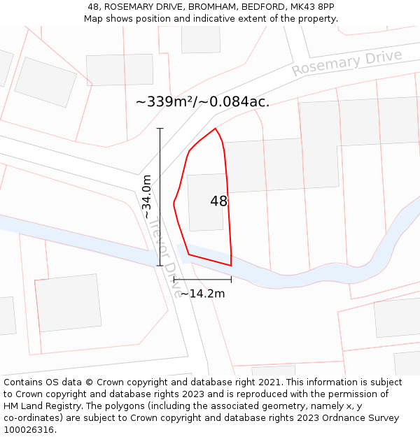 48, ROSEMARY DRIVE, BROMHAM, BEDFORD, MK43 8PP: Plot and title map