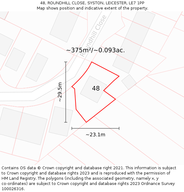 48, ROUNDHILL CLOSE, SYSTON, LEICESTER, LE7 1PP: Plot and title map