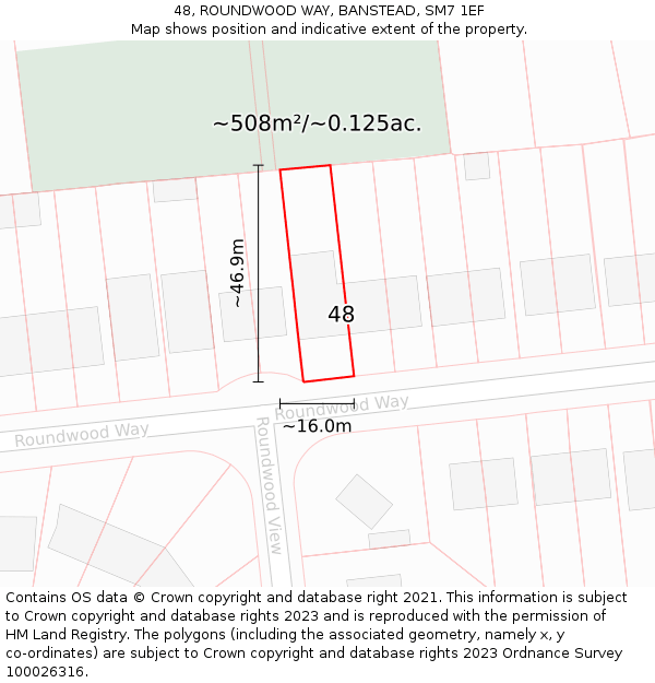 48, ROUNDWOOD WAY, BANSTEAD, SM7 1EF: Plot and title map