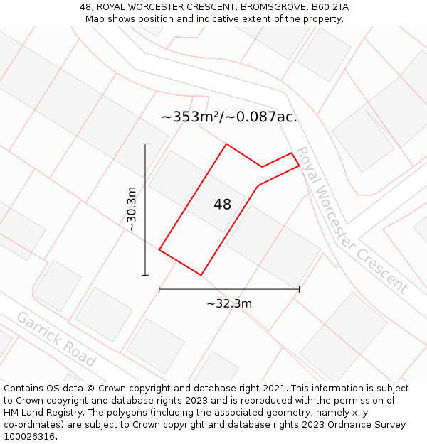 48, ROYAL WORCESTER CRESCENT, BROMSGROVE, B60 2TA: Plot and title map