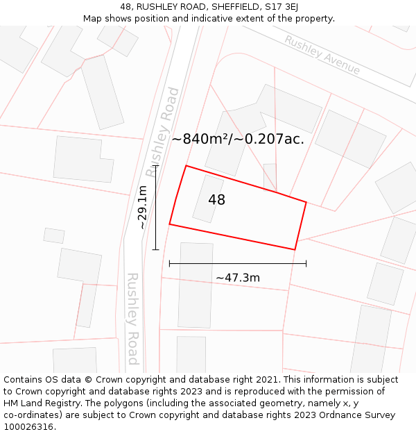 48, RUSHLEY ROAD, SHEFFIELD, S17 3EJ: Plot and title map