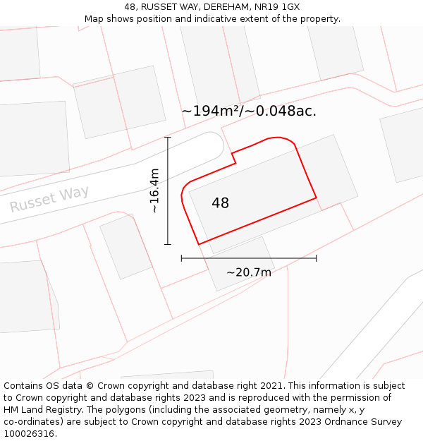 48, RUSSET WAY, DEREHAM, NR19 1GX: Plot and title map