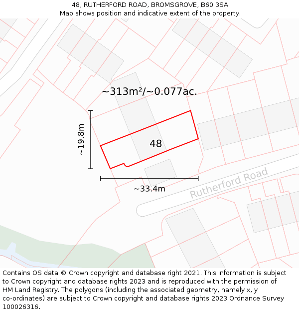 48, RUTHERFORD ROAD, BROMSGROVE, B60 3SA: Plot and title map