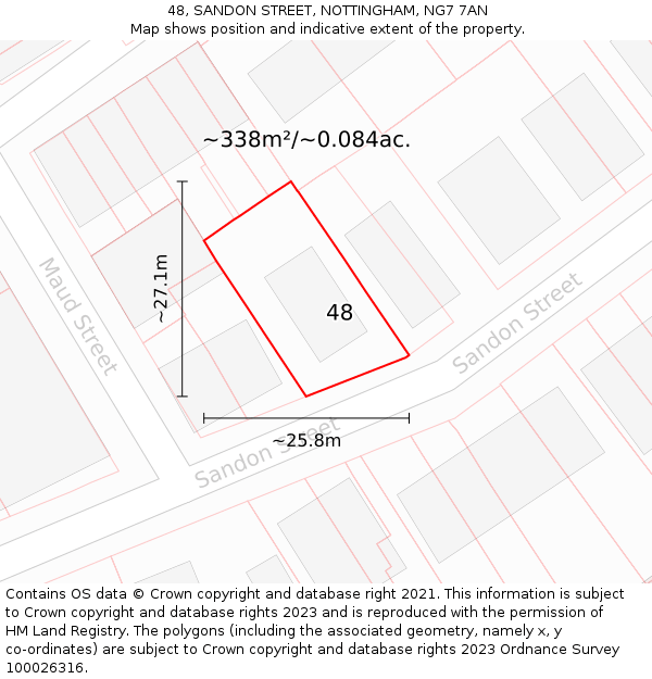 48, SANDON STREET, NOTTINGHAM, NG7 7AN: Plot and title map