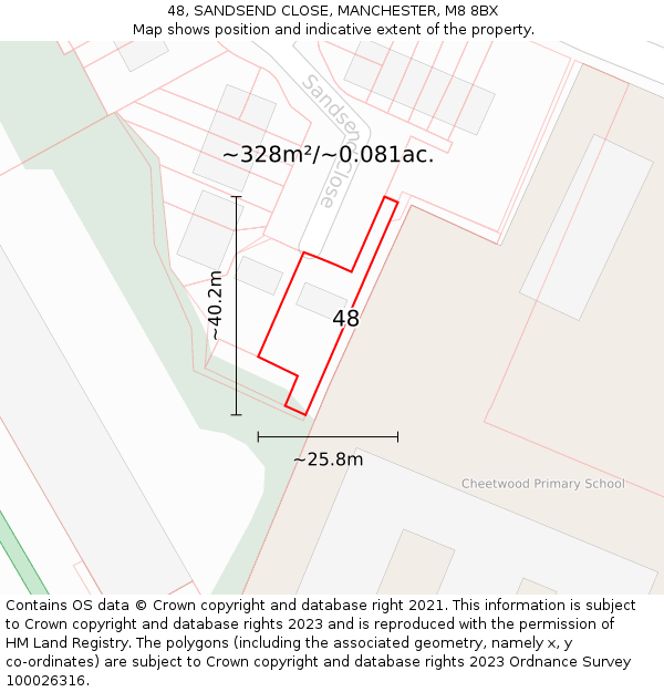 48, SANDSEND CLOSE, MANCHESTER, M8 8BX: Plot and title map