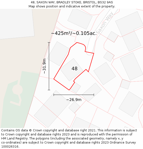 48, SAXON WAY, BRADLEY STOKE, BRISTOL, BS32 9AS: Plot and title map
