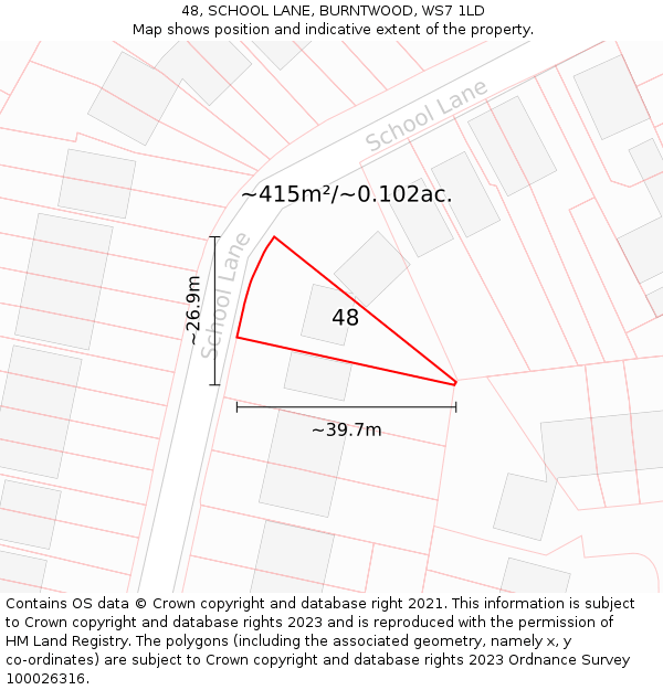 48, SCHOOL LANE, BURNTWOOD, WS7 1LD: Plot and title map
