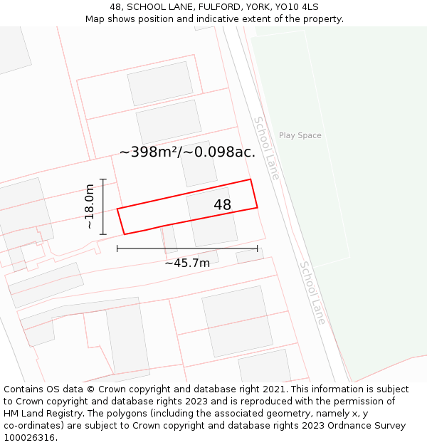 48, SCHOOL LANE, FULFORD, YORK, YO10 4LS: Plot and title map