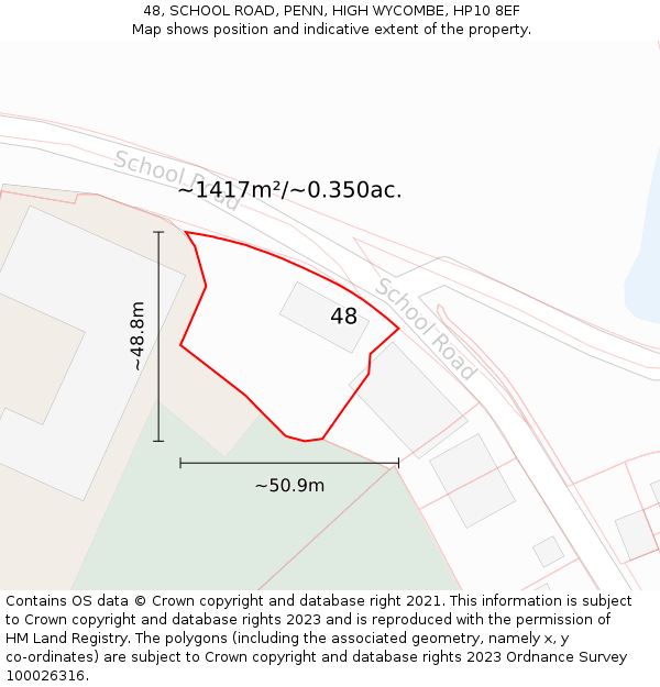 48, SCHOOL ROAD, PENN, HIGH WYCOMBE, HP10 8EF: Plot and title map