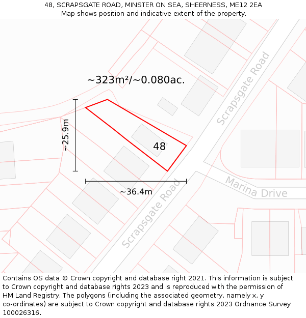 48, SCRAPSGATE ROAD, MINSTER ON SEA, SHEERNESS, ME12 2EA: Plot and title map