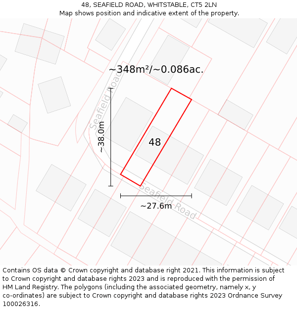 48, SEAFIELD ROAD, WHITSTABLE, CT5 2LN: Plot and title map