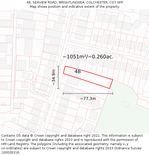 48, SEAVIEW ROAD, BRIGHTLINGSEA, COLCHESTER, CO7 0PP: Plot and title map