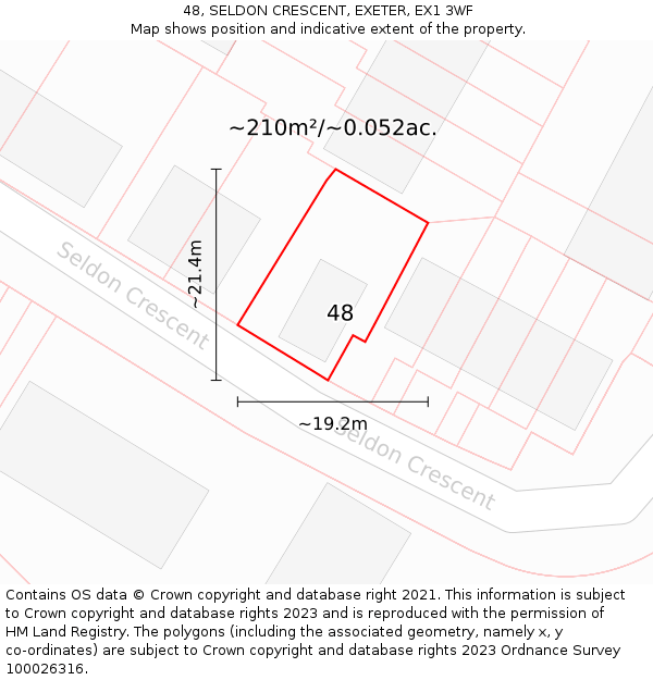 48, SELDON CRESCENT, EXETER, EX1 3WF: Plot and title map