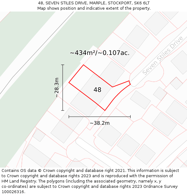 48, SEVEN STILES DRIVE, MARPLE, STOCKPORT, SK6 6LT: Plot and title map